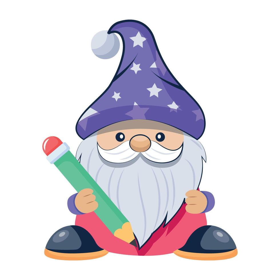 WebA flat icon showing school gnome writing with pencil vector