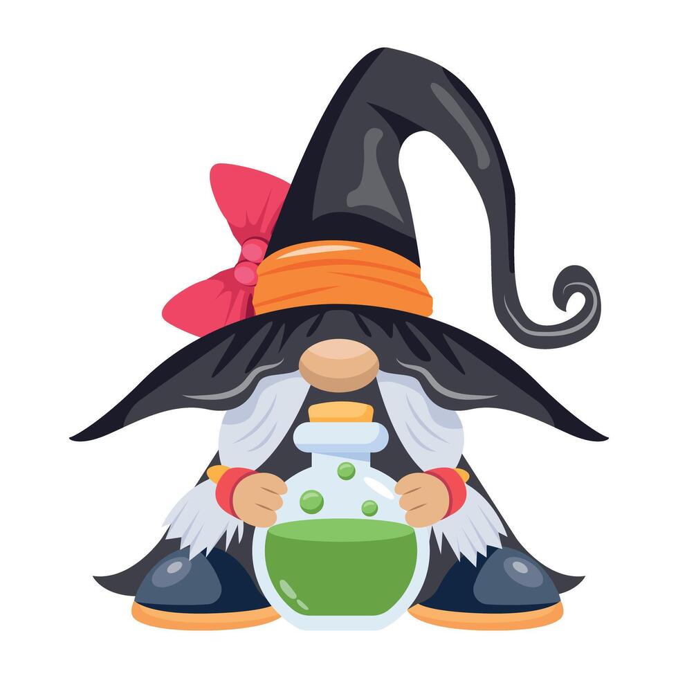 WebA flat style icon denoting creepy gnome holding magic potion vector