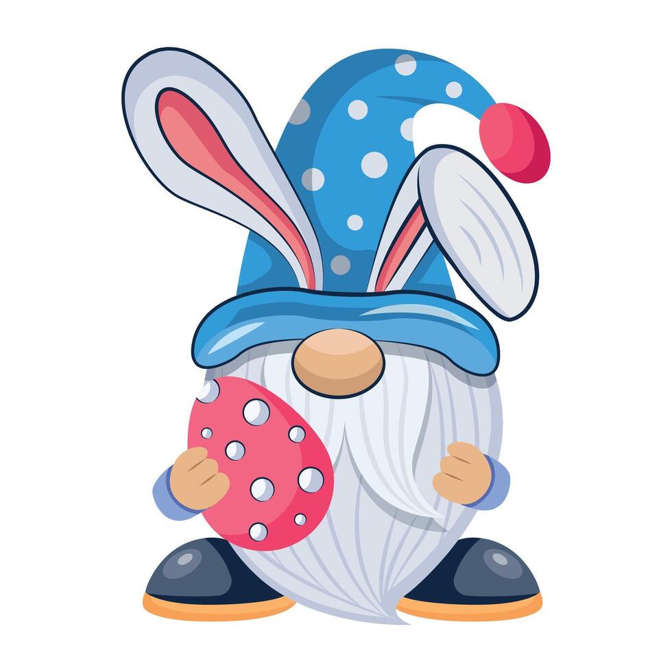 WBunny gnome with an easter egg, flat icon eb vector