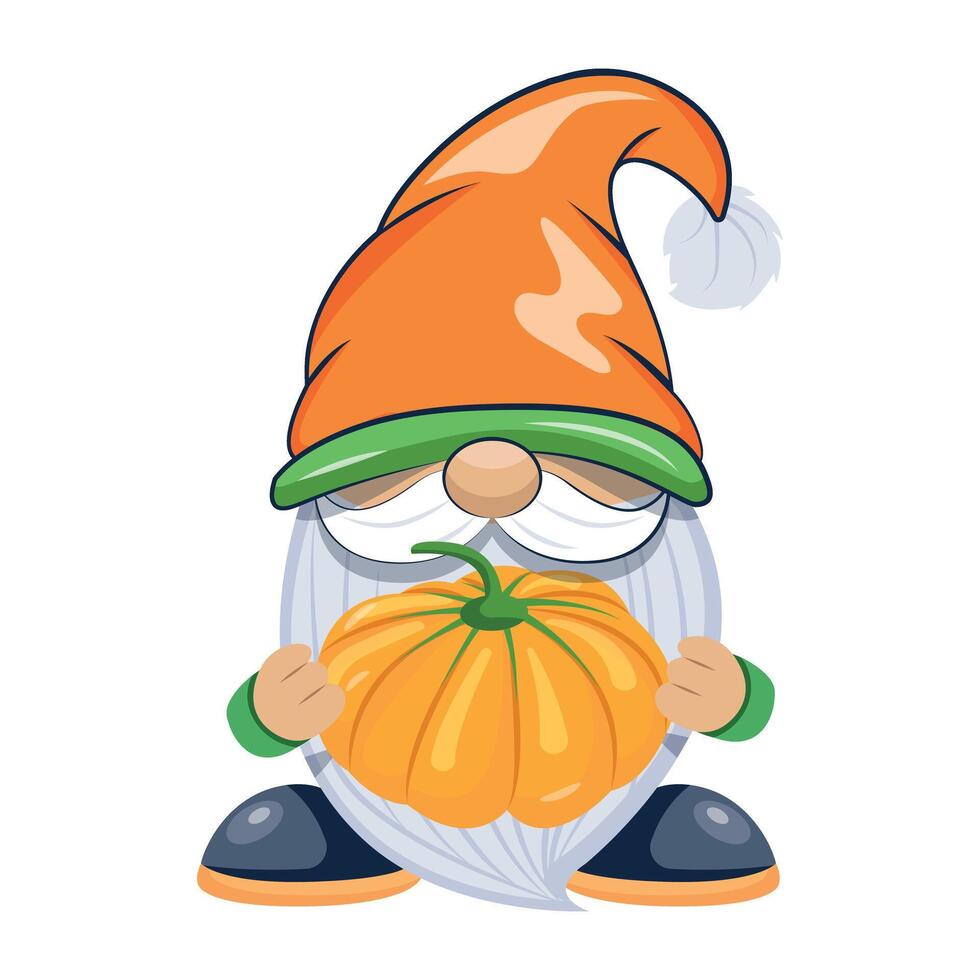 WHalloween gnome with pumpkin, flat style mascot b vector