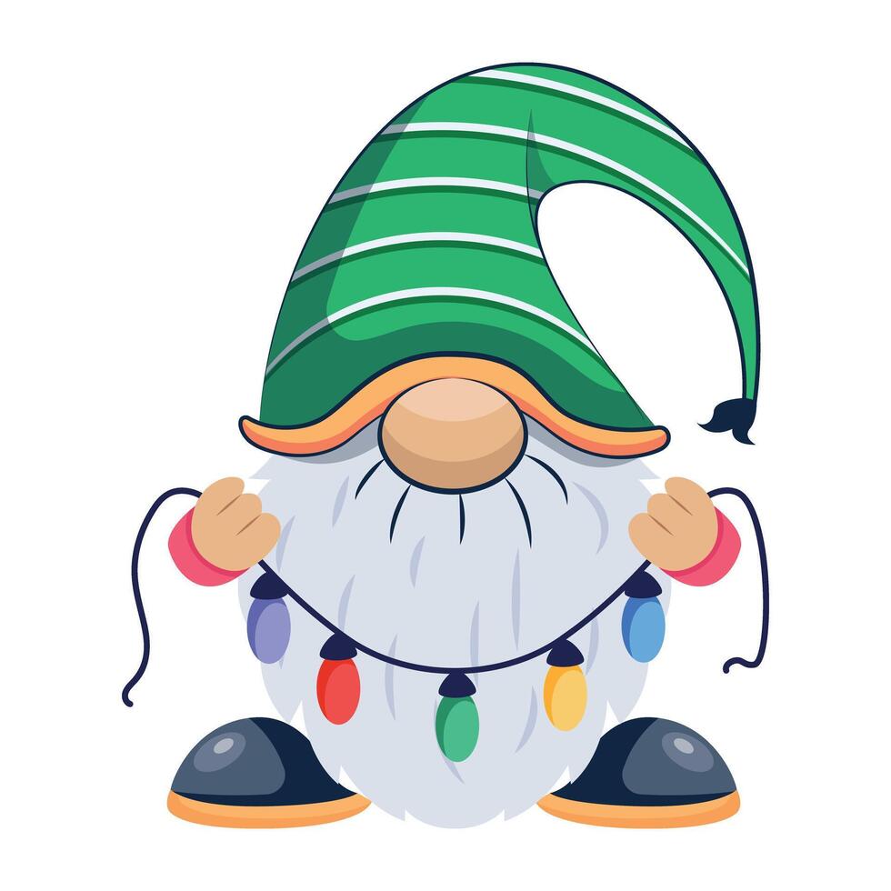 WebA flat style icon of decorating dwarf with fairy lights vector