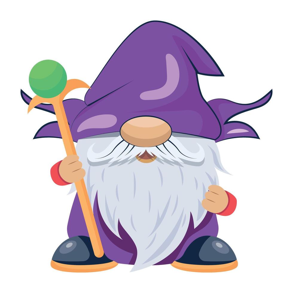WebWizard dwarf with a fantasy wand, flat style icon vector