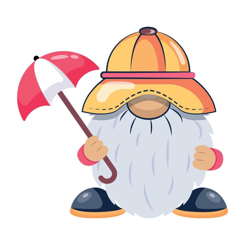 WSummer dwarf with cap and umbrella, flat style cartooneb vector