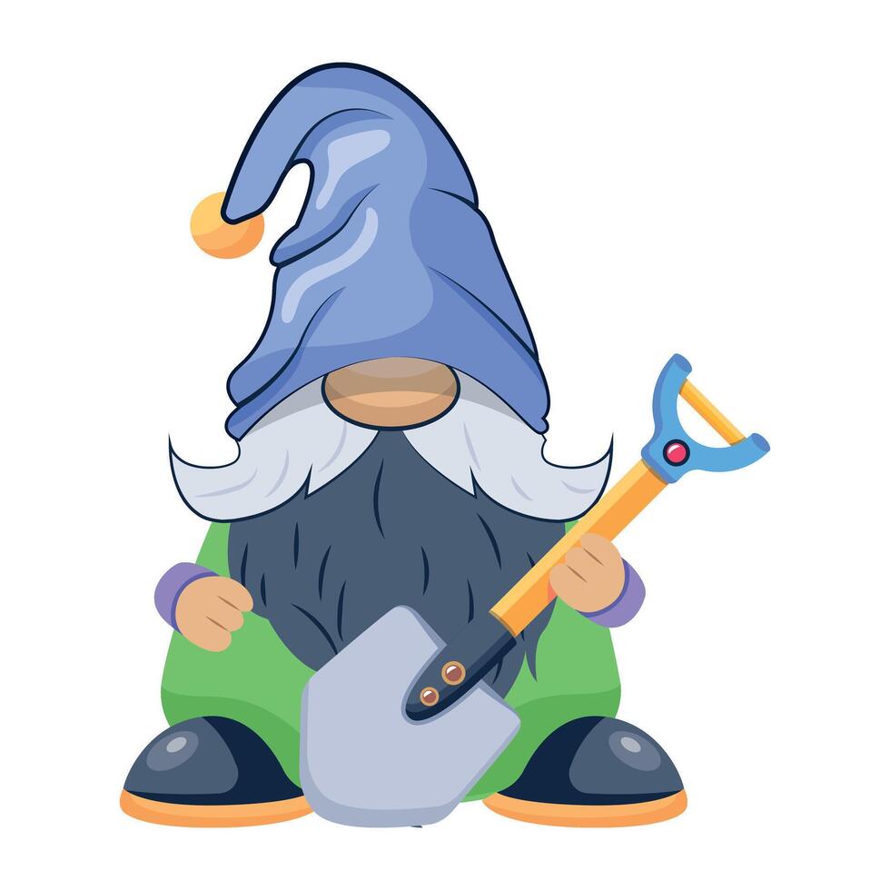 WebFlat style mascot of cute gnome holding shovel vector