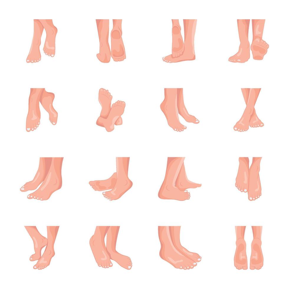 WebPack of 16 Female Feet Flat Icons vector