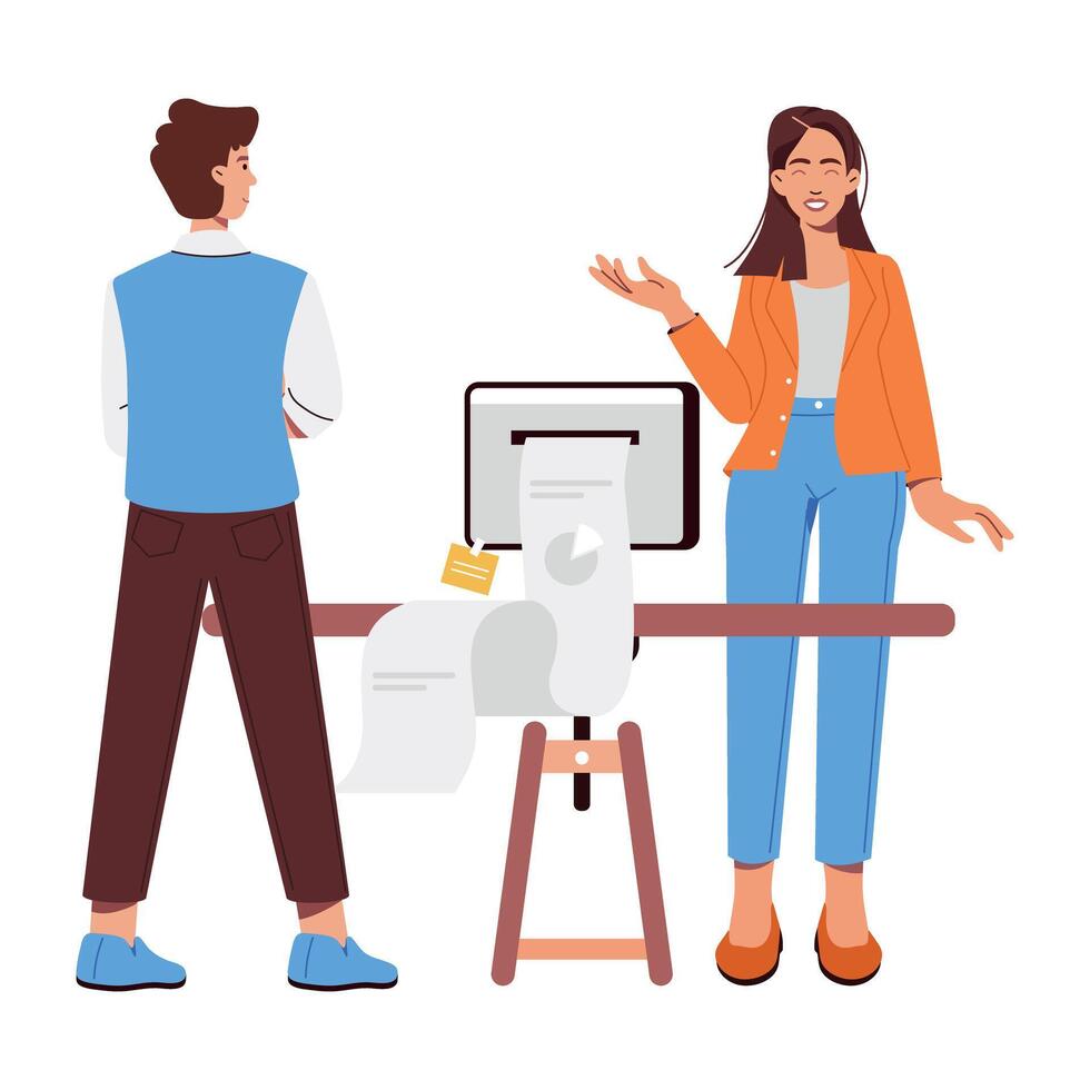 WebA flat character illustration of team discussion vector