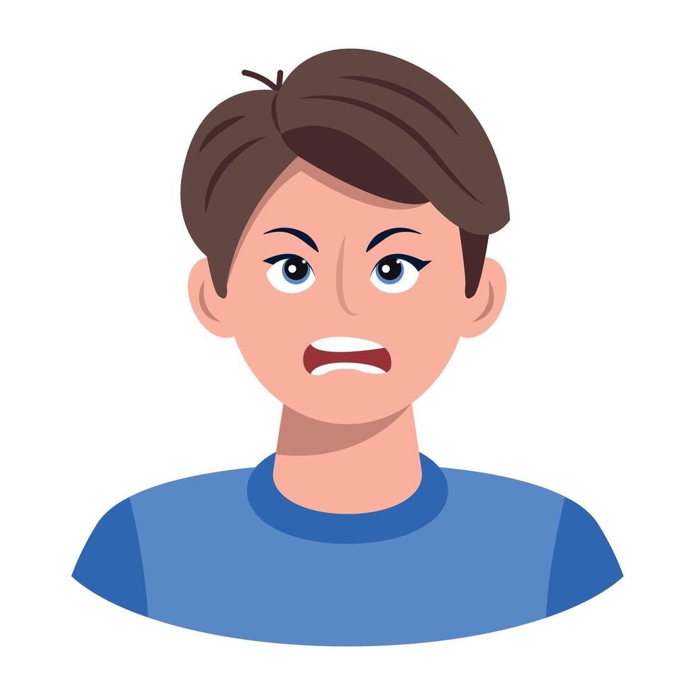 A flat style icon depicting angry boy vector