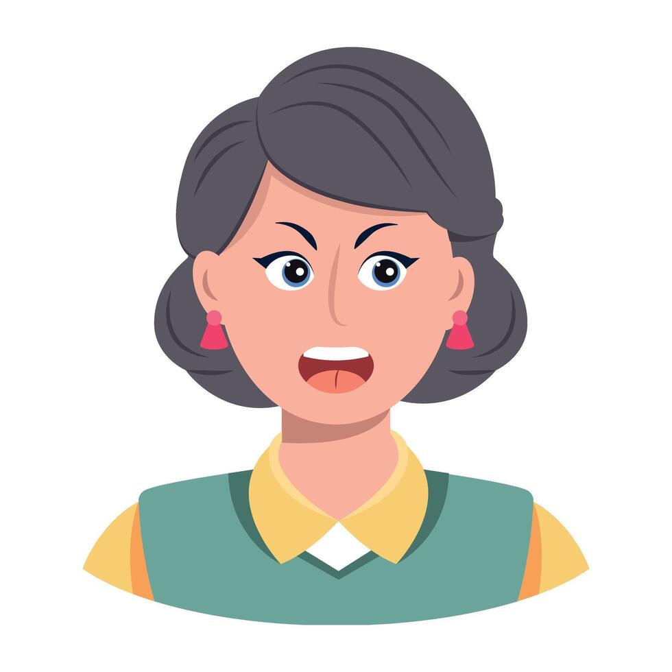 Angry woman shouting icon in flat style vector