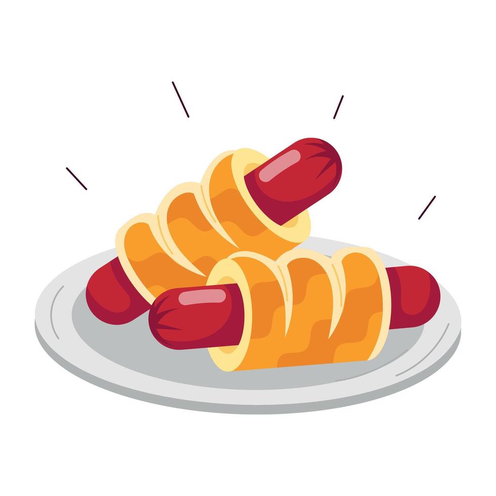 WebA flat sticker depicting wrapped sausage dish vector