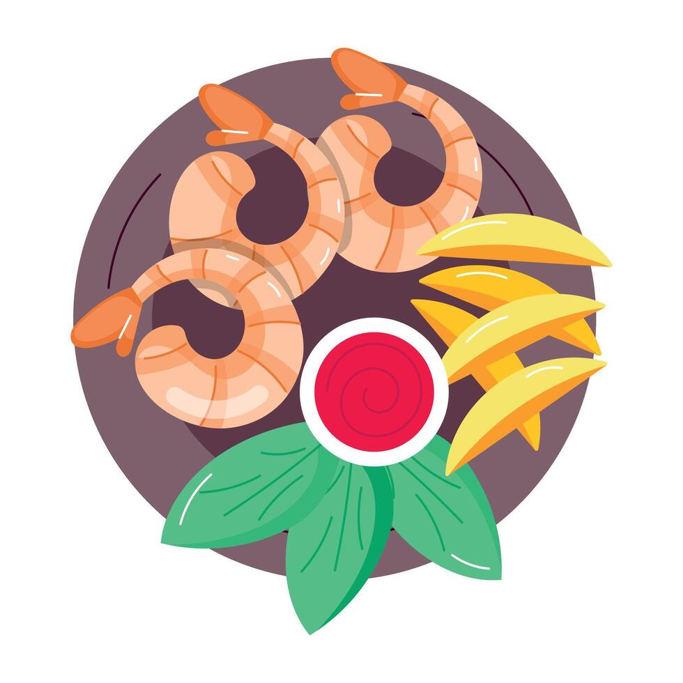 WebA flat sticker depicting shrimps platter vector