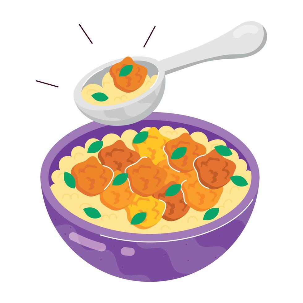 Chicken teriyaki bowl, flat style sticker Web vector