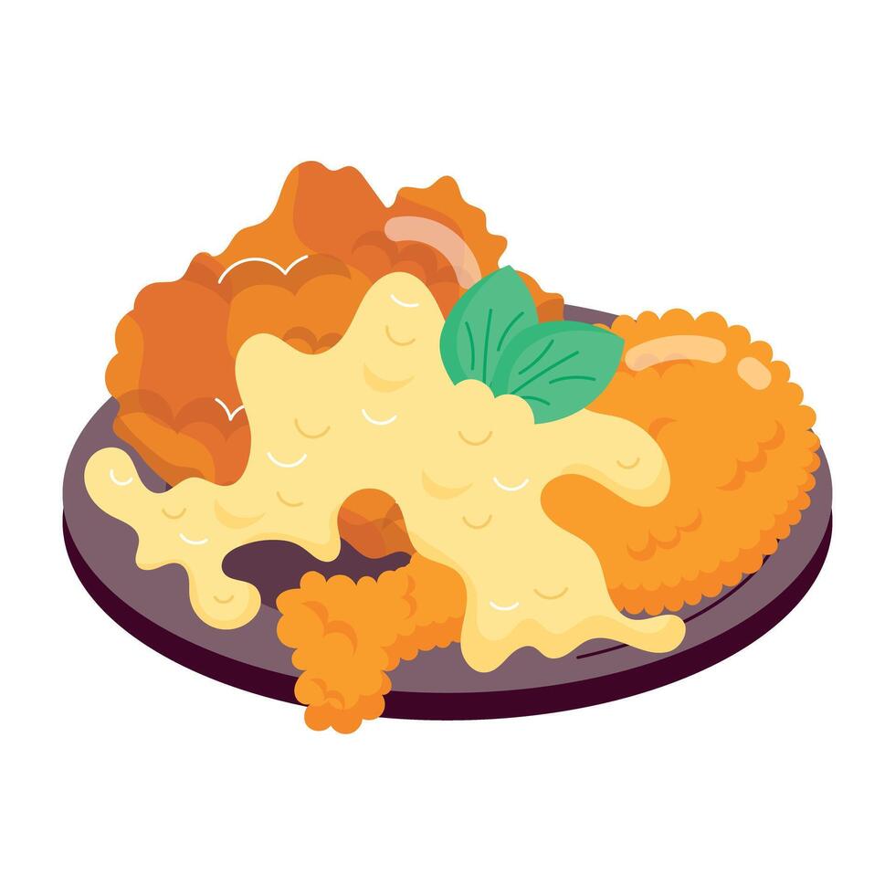 WA flat sticker of fried chicken platter vector