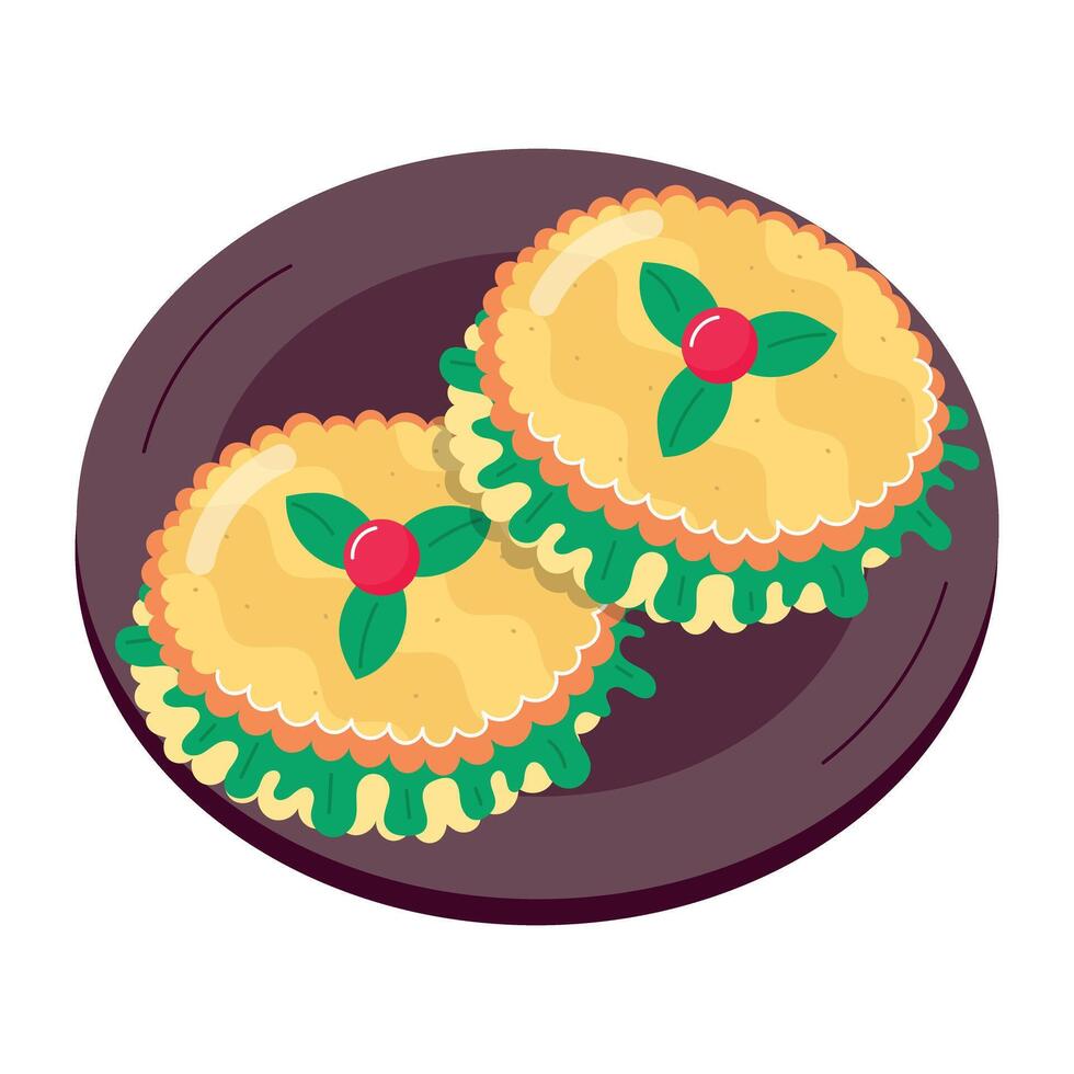 WebA flat style sticker of stuffed biscuits plate vector