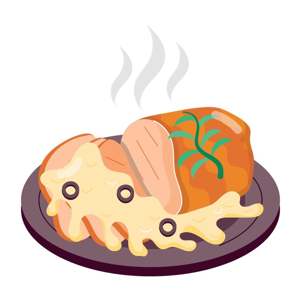 WebChicken breast serving, flat style sticker vector