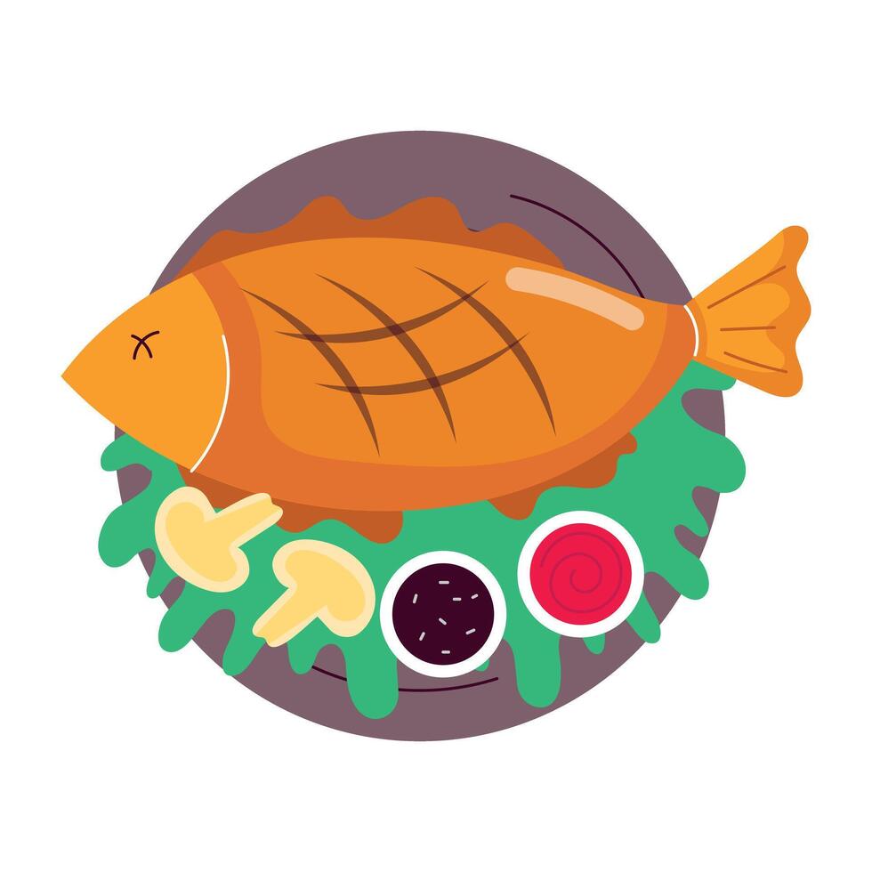 Fish platter sticker in flat style Web vector