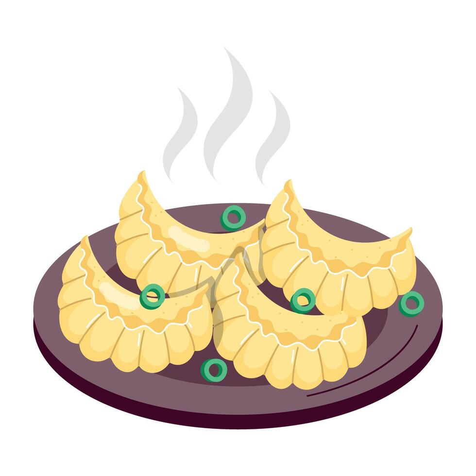 WebHot momos serving, flat sticker vector
