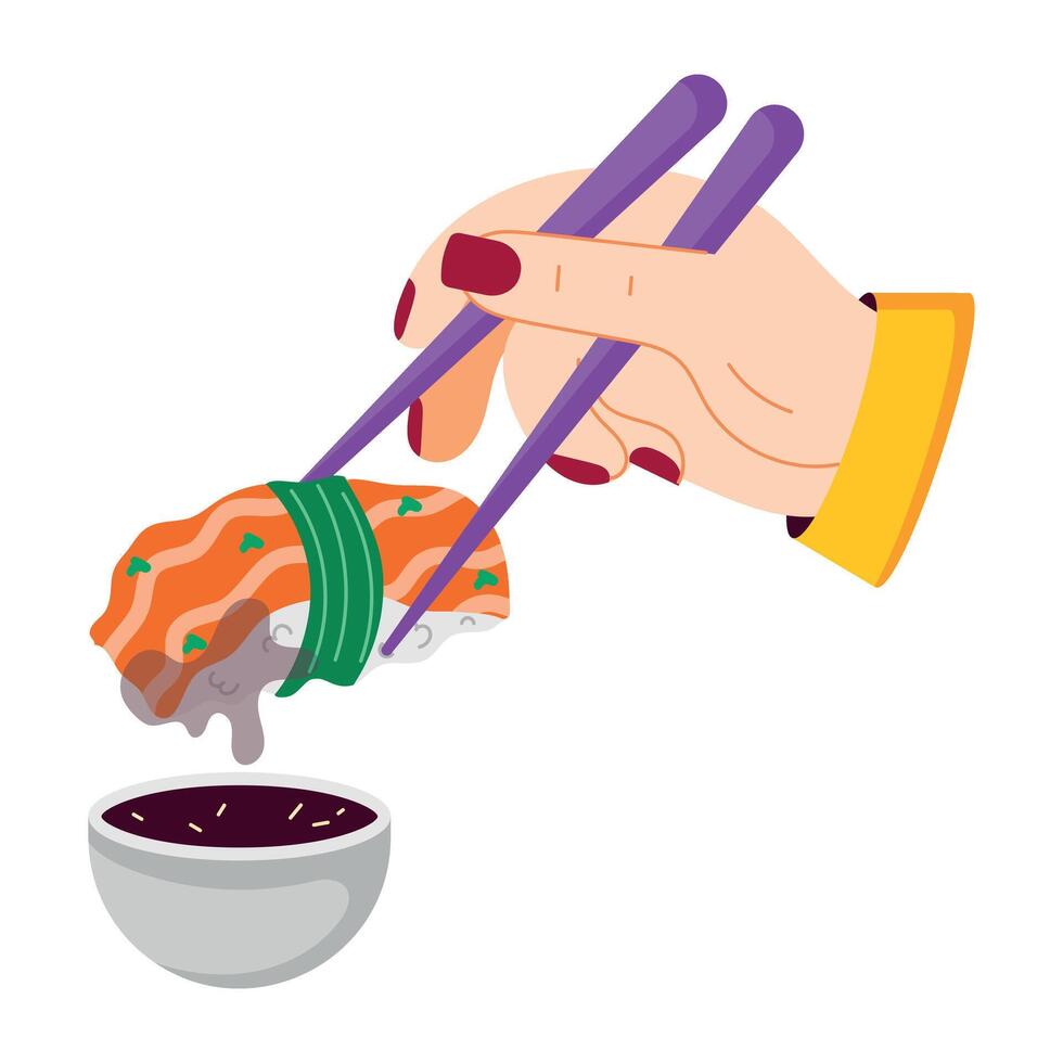 WA flat sticker depicting sushi sauce eb vector