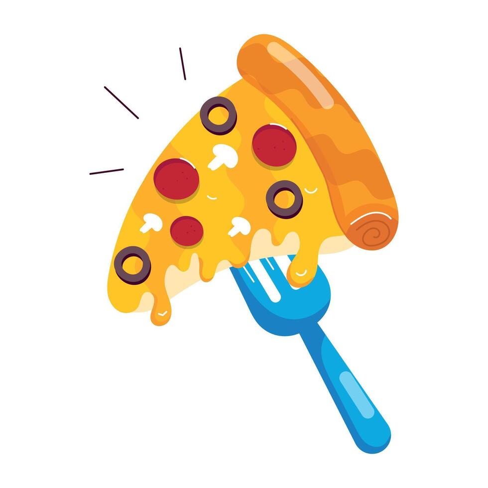WebA flat sticker of pizza slice on fork vector