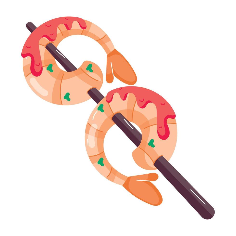 WebA flat style sticker of shrimps skewer vector