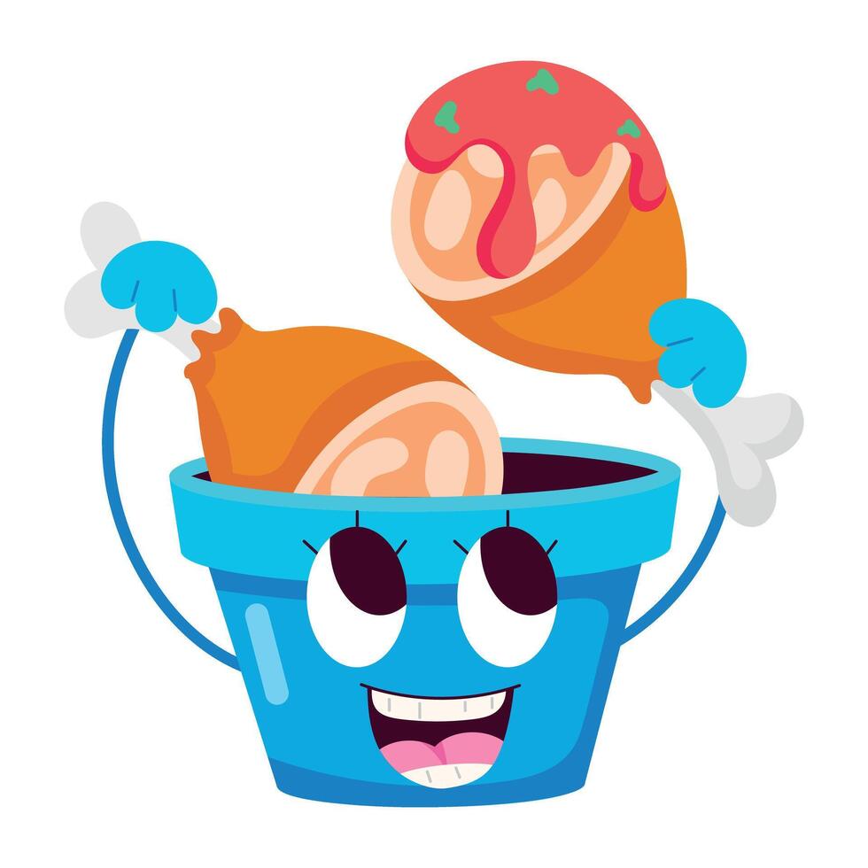 WebA flat style mascot of chicken drumsticks bucket vector