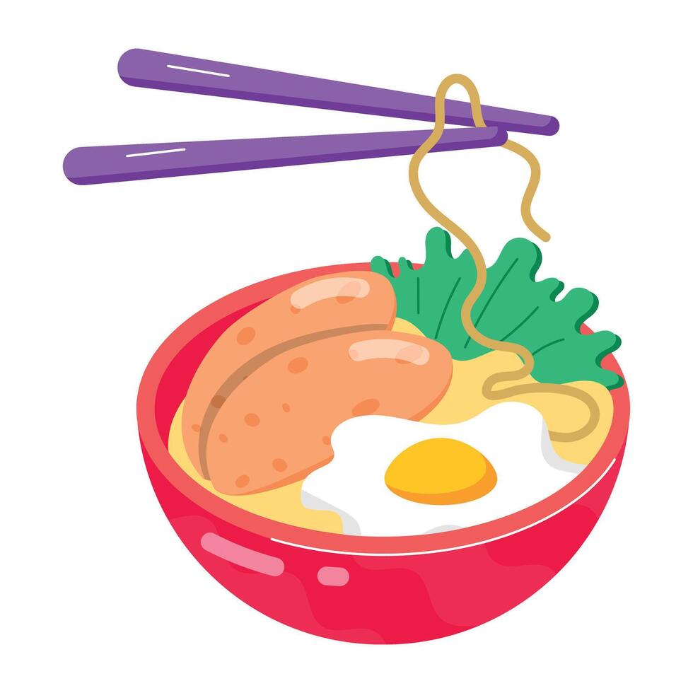 WebRamen bowl with chopsticks, flat style sticker vector