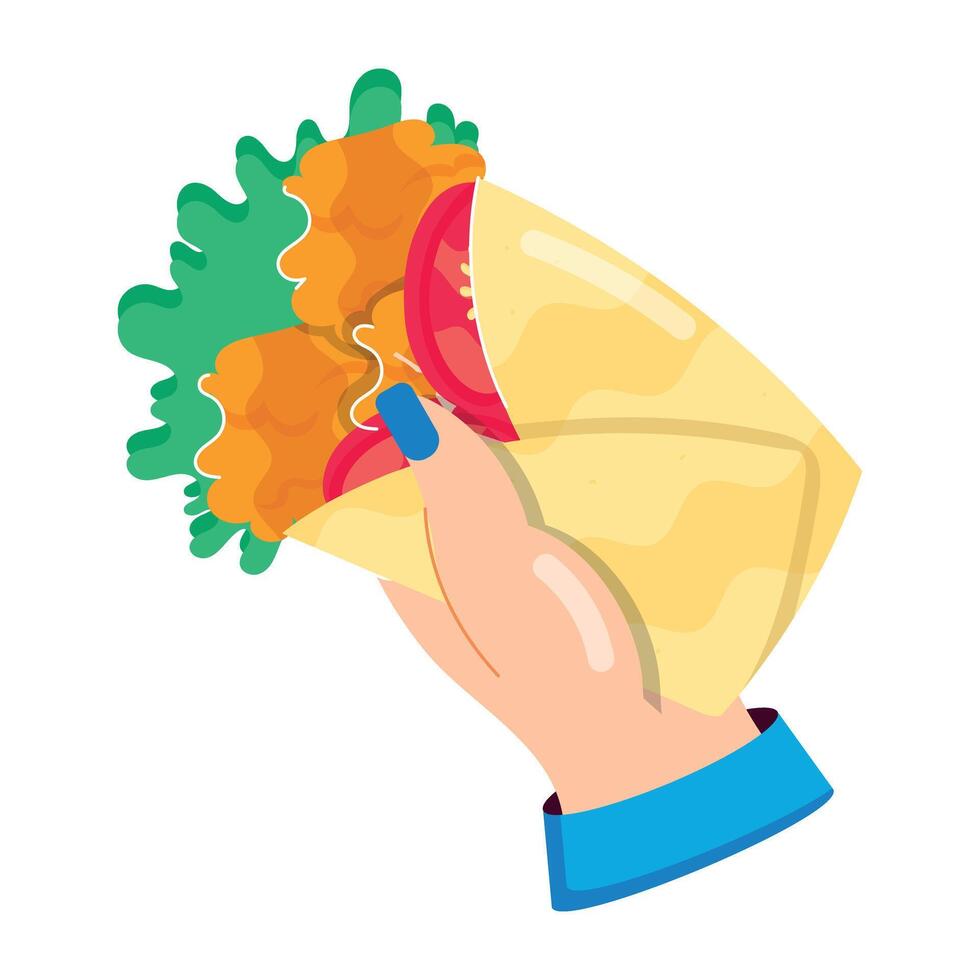 WebHolding burrito sticker in flat style vector