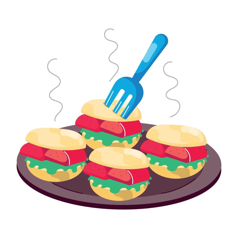 WebPimento burgers serving, flat style sticker vector