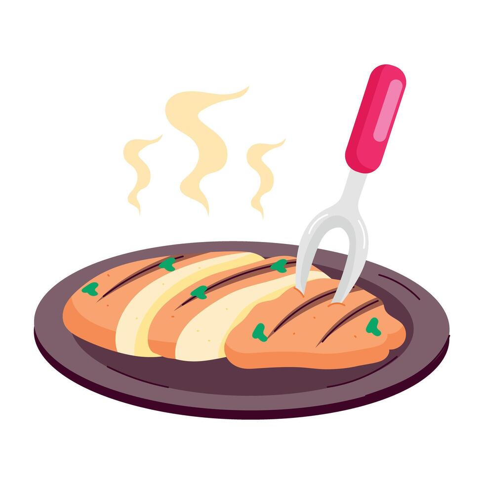 WebChicken steak serving, flat style sticker vector