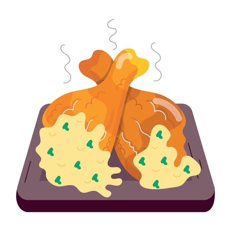 A flat style sticker of chicken platter vector
