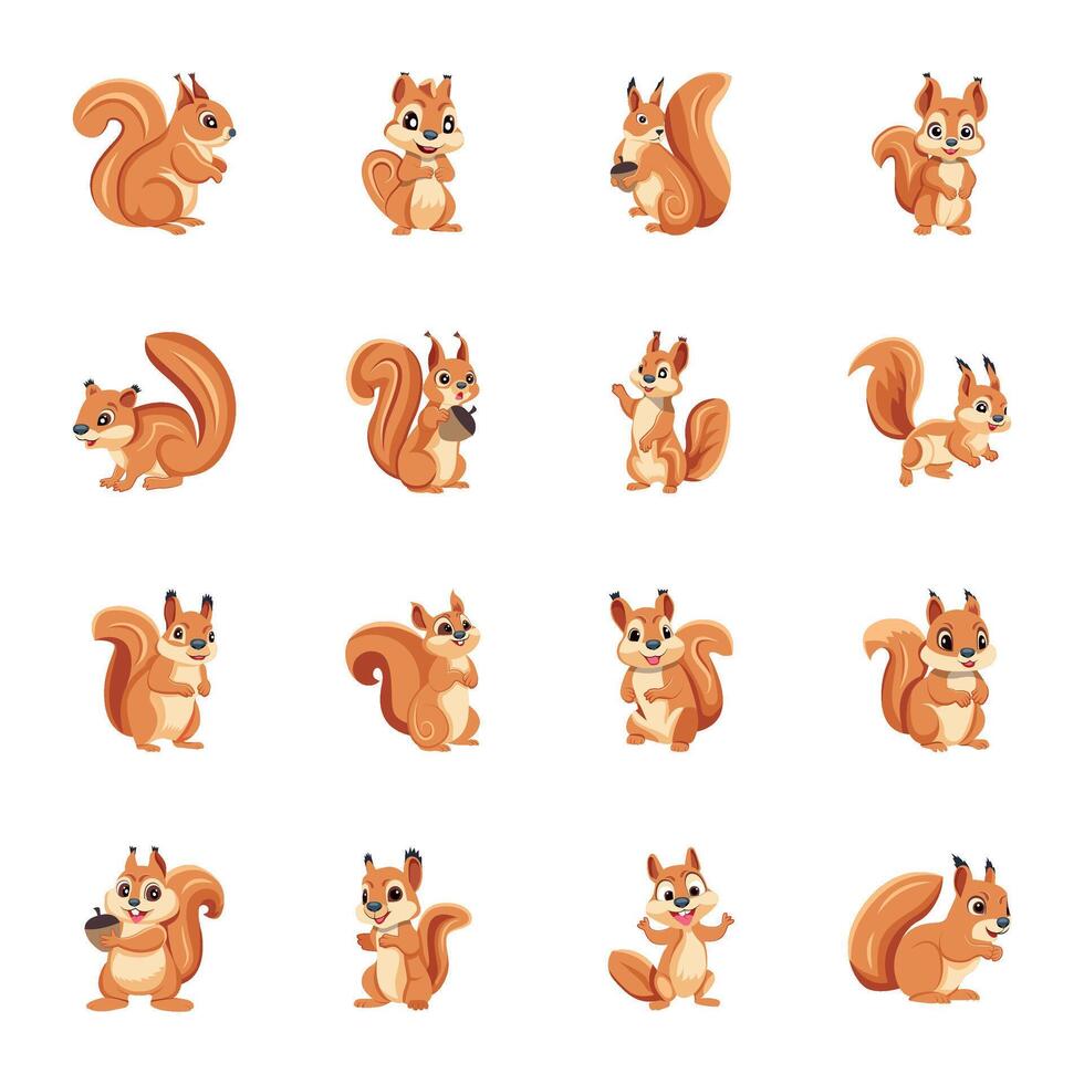 WebCollection of Cute Squirrel Flat Icons vector