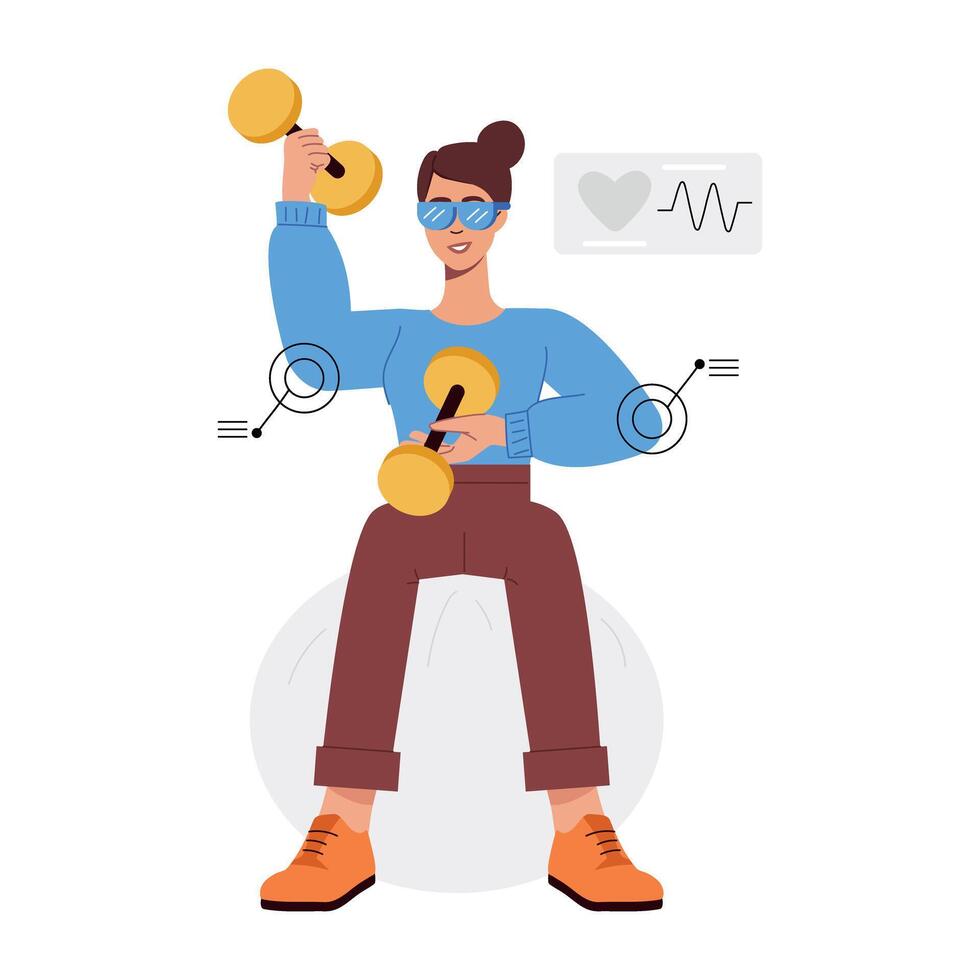 WebA flat illustration of person doing vr workout vector