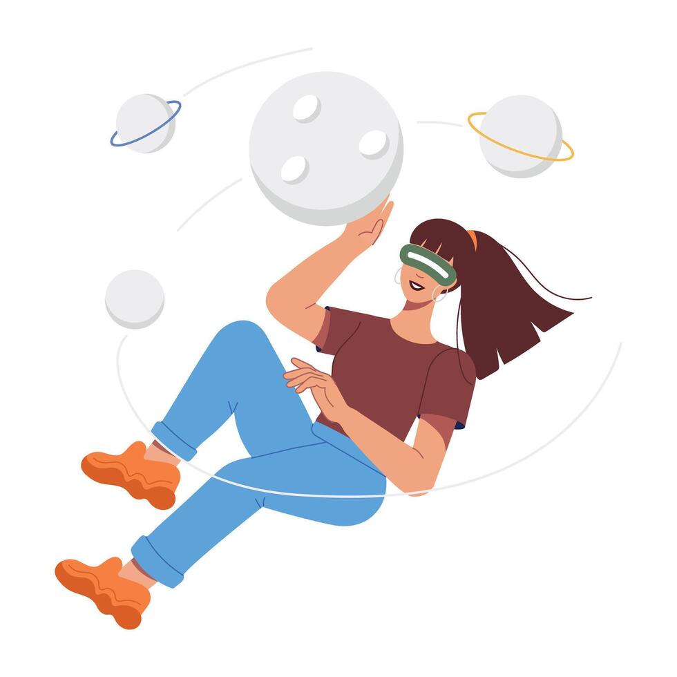 WebA flat character illustration of vr space exploration vector