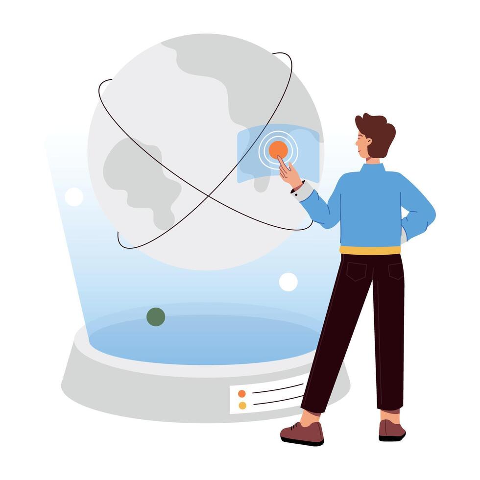 WebMan interacting with world hologram, flat style illustration vector