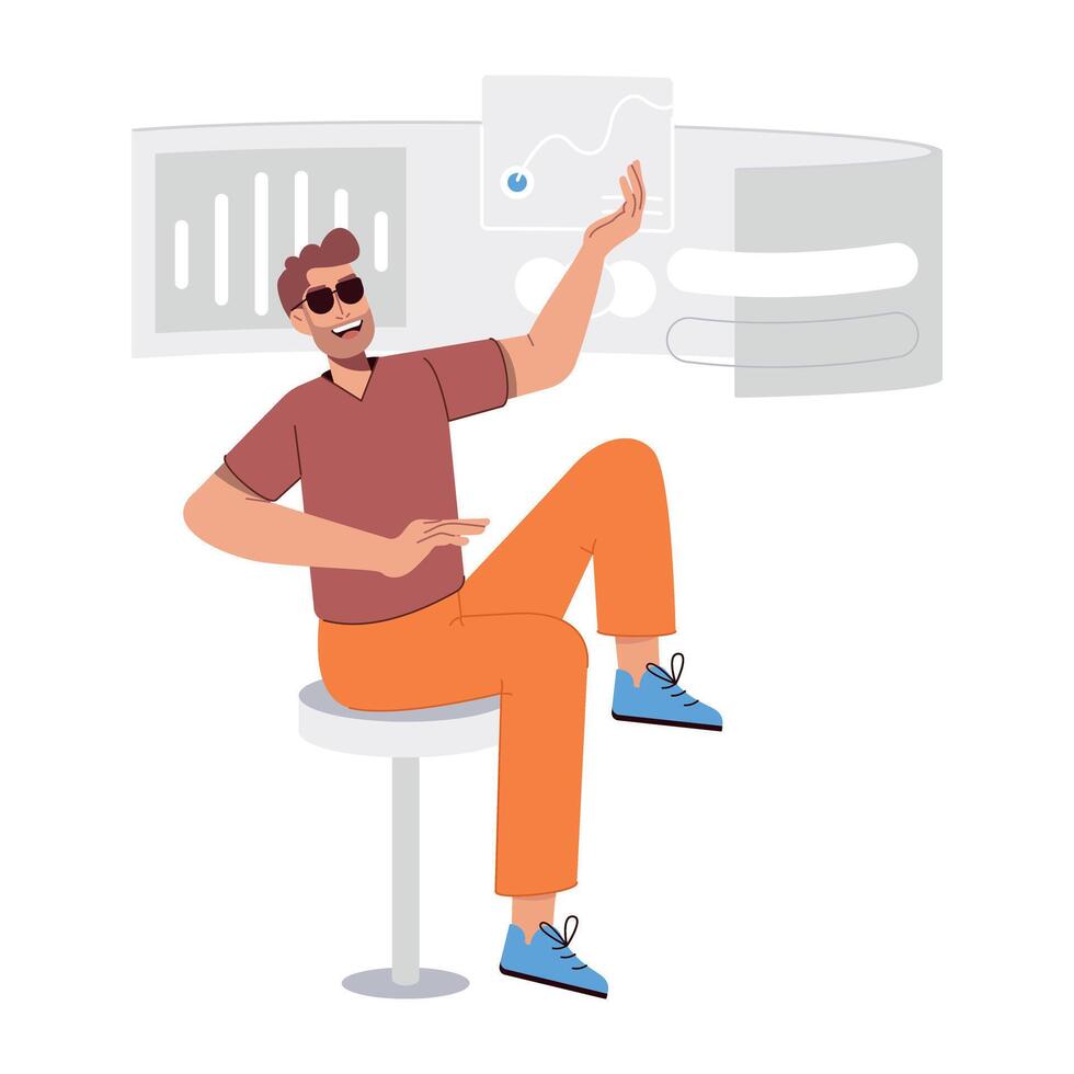 WebFlat illustration showing a person using business dashboard vector