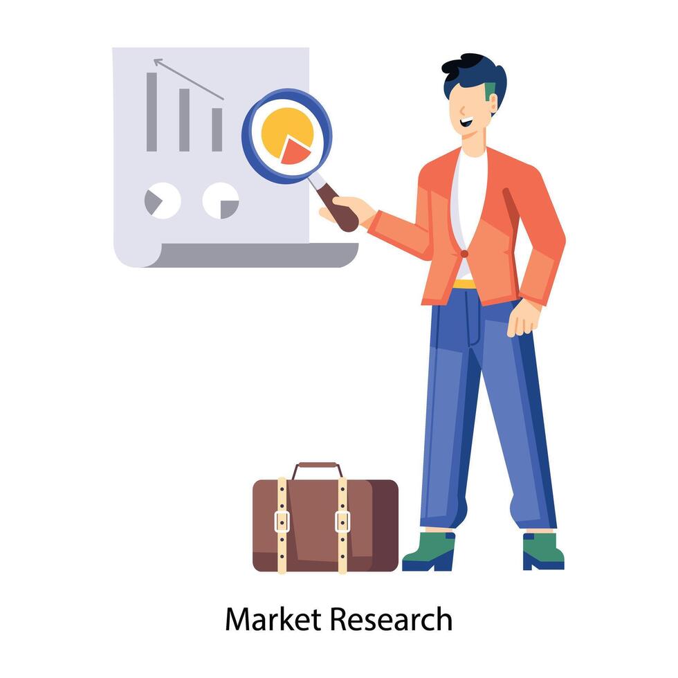 WebOffice employee working on market research, flat illustration vector