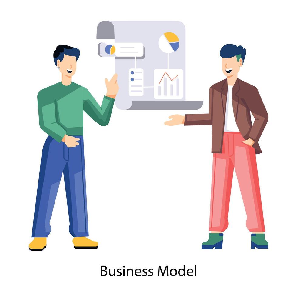 WebPerson discussing business model, flat illustration vector