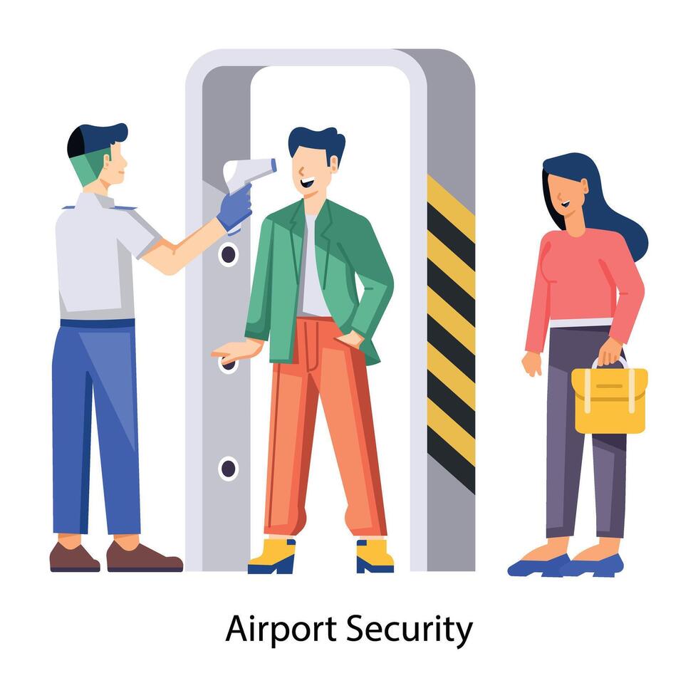 WebPassengers passing through airport security check, flat illustration vector