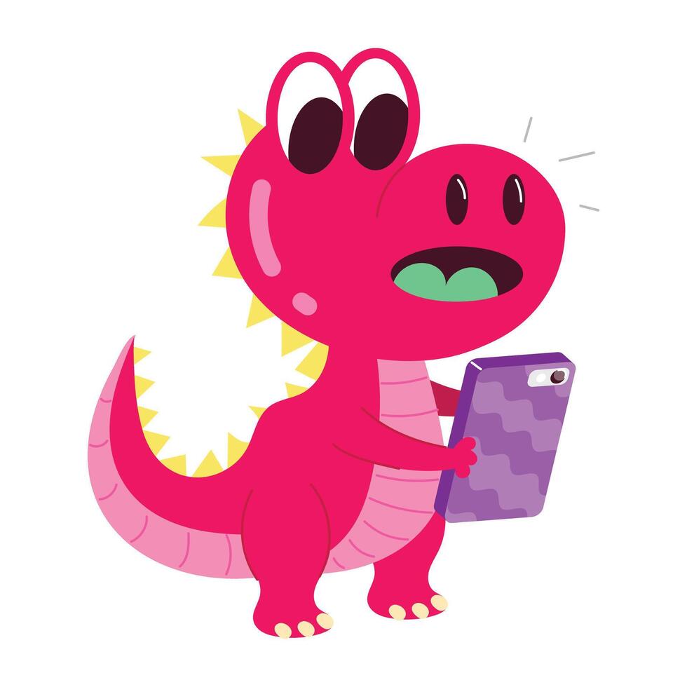 Basic RGBCute dinosaur using mobile, flat style sticker vector