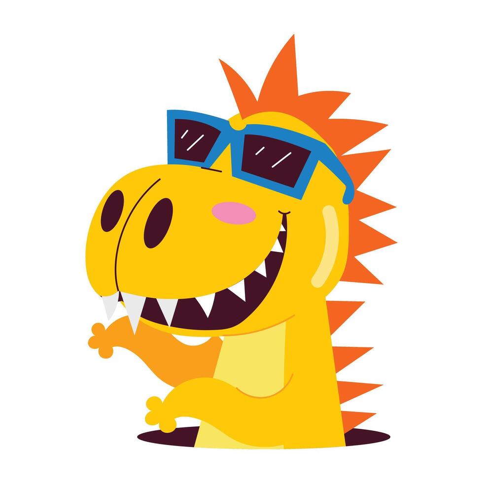 Basic RGBCool dinosaur wearing sunglasses, flat style sticker vector