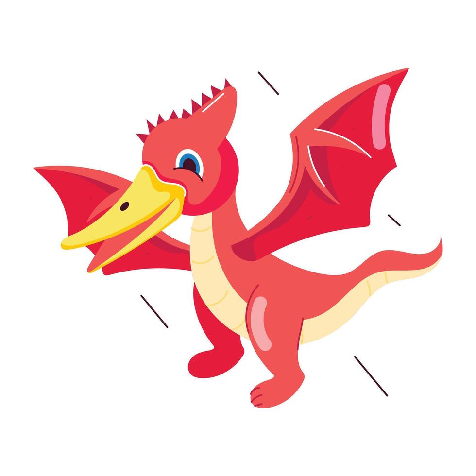 Basic RGBCute pterodactyl dinosaur flying, flat sticker vector