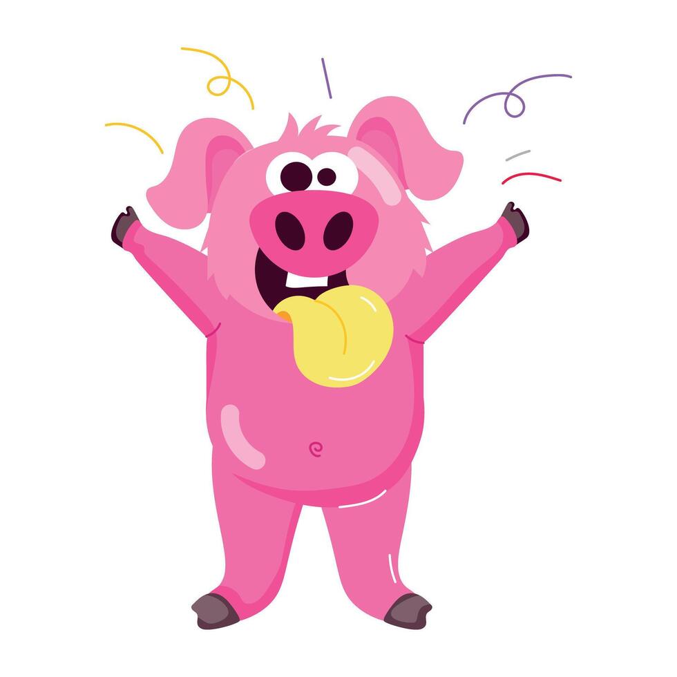 WebNaughty pig doing funny face expression, flat sticker vector