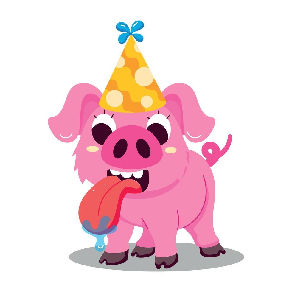 WebA cute flat sticker of party pig vector