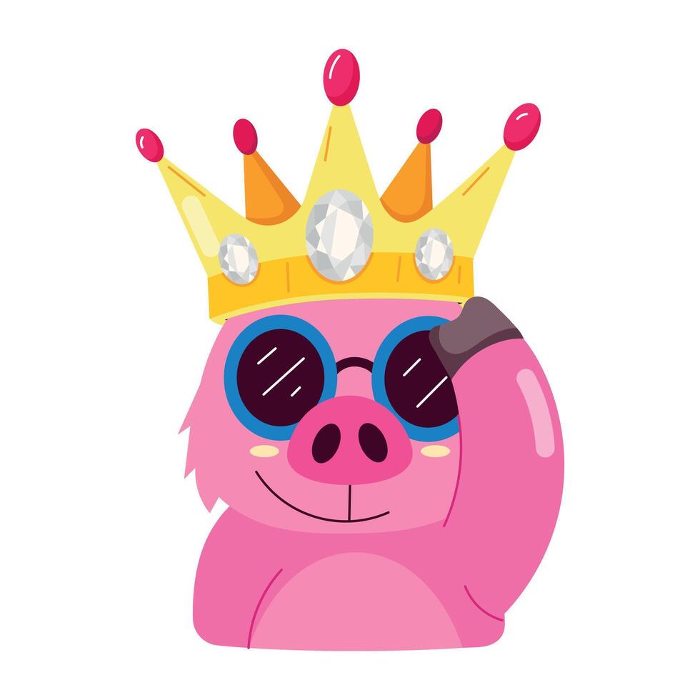 WebCool pig crown, flat style sticker vector