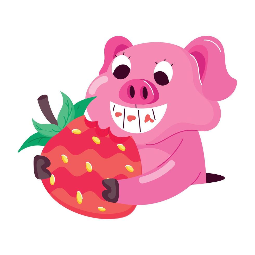 WebA flat style sticker of pig strawberry vector