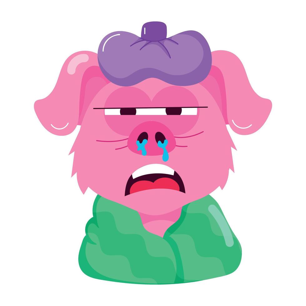 WebA flat style sticker of a sick pig vector
