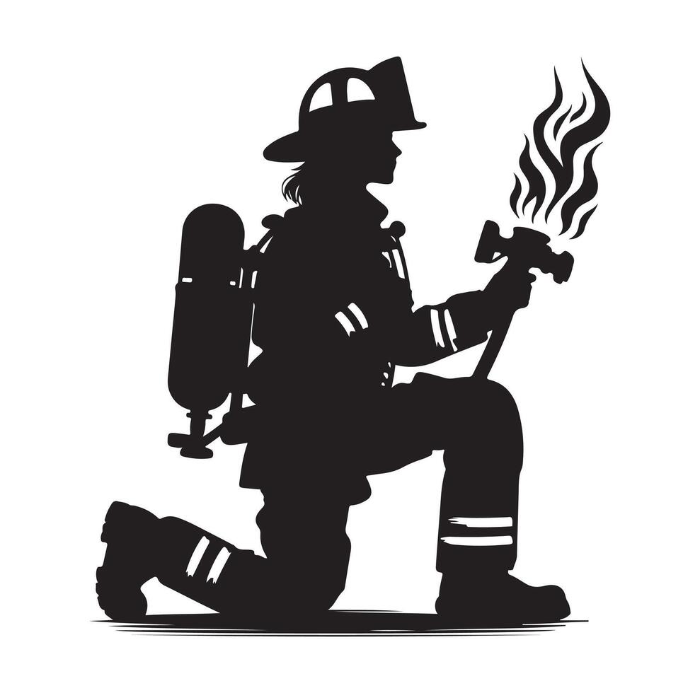 Firefighters group pose silhouette on isolated white background vector