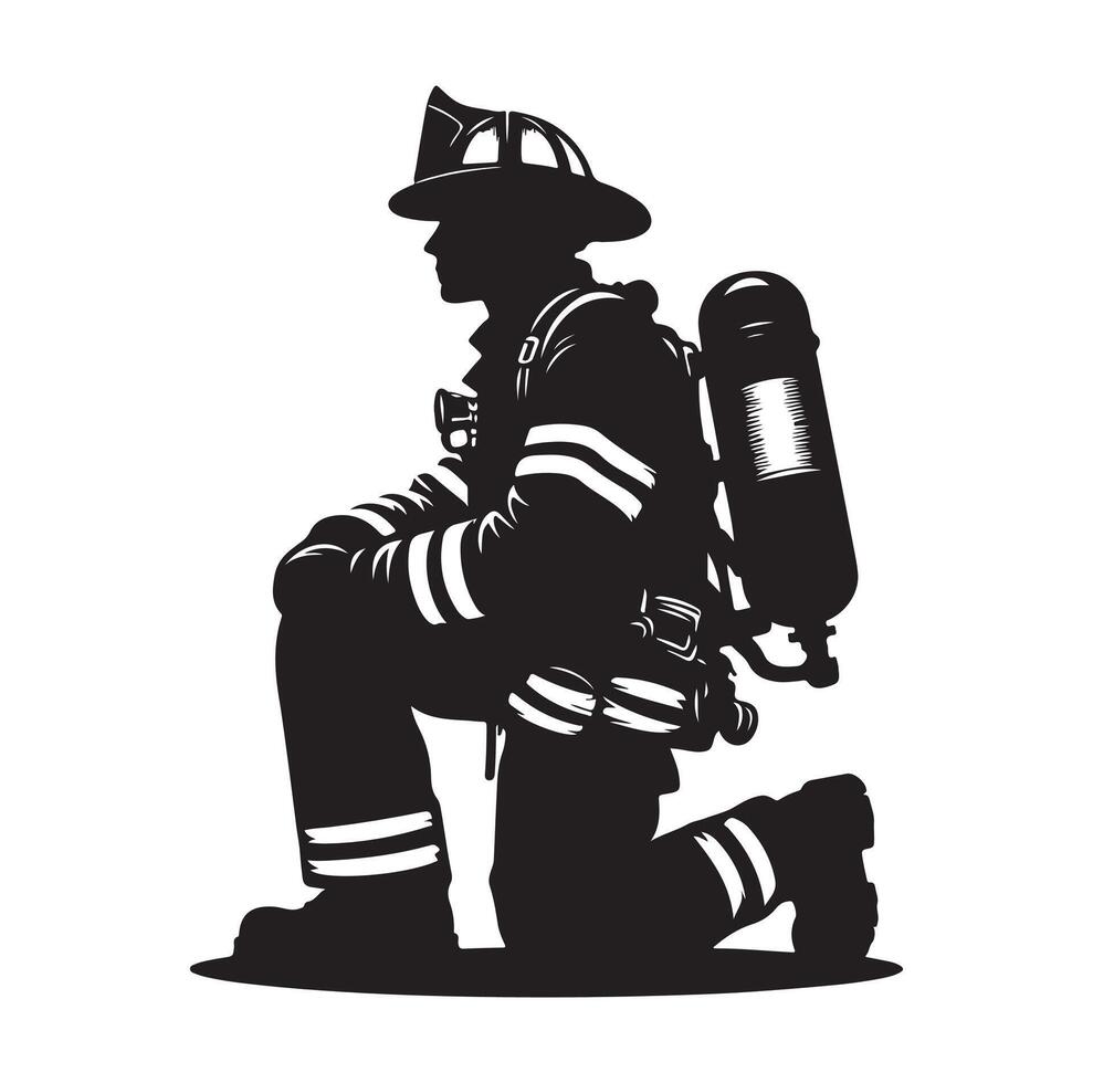 Firefighters group pose silhouette on isolated white background vector