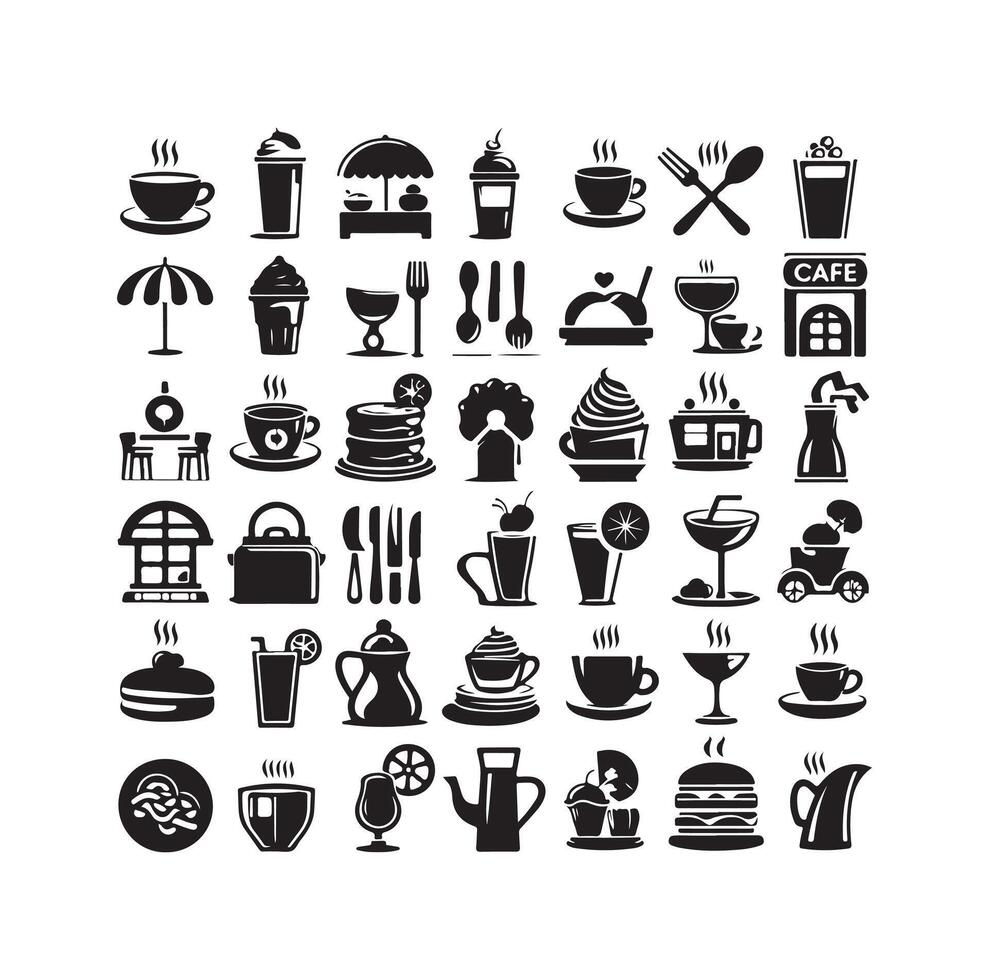 Set of cafe icons, restaurant icon, food and drink illustration icon design vector