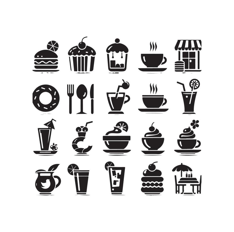 Set of cafe icons, restaurant icon, food and drink illustration icon design vector