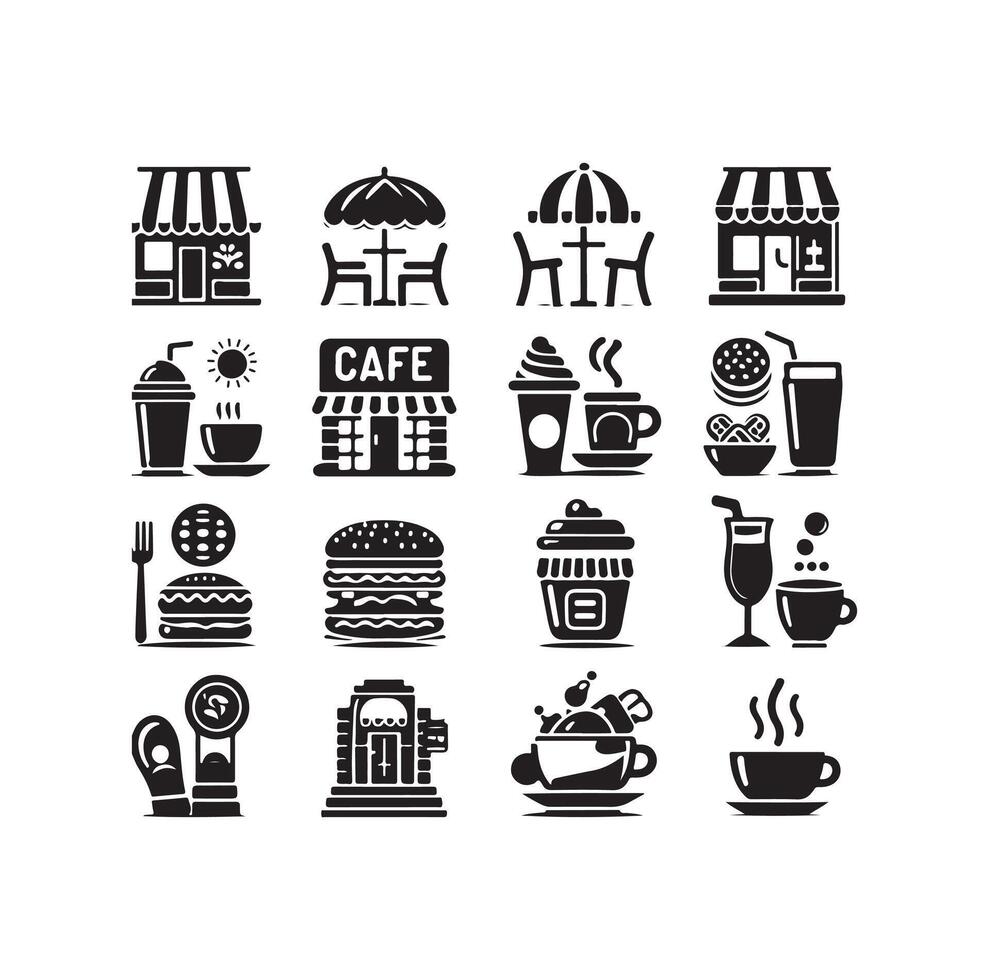 Set of cafe icons, restaurant icon, food and drink illustration icon design vector